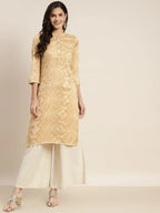 Jompers Women's Printed Gotta Patti Kurta - Mustard | Grocsy
