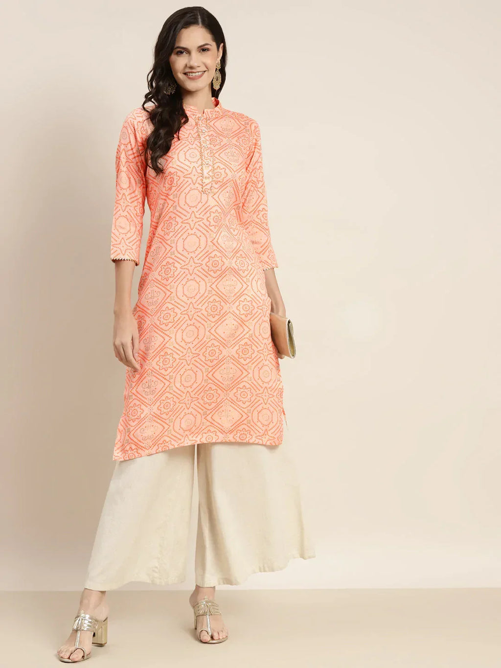 Jompers Women's Printed Gotta Patti Kurta - Orange | Grocsy