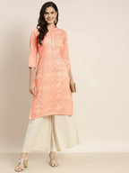 Jompers Women's Printed Gotta Patti Kurta - Orange | Grocsy