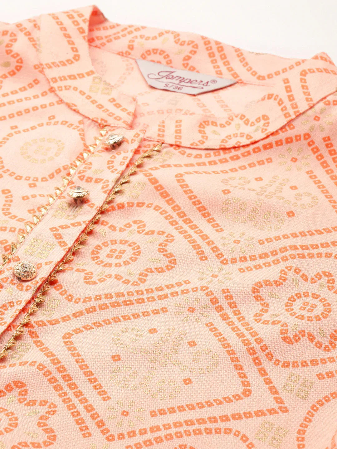 Jompers Women's Printed Gotta Patti Kurta - Orange | Grocsy