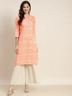 Jompers Women's Printed Gotta Patti Kurta - Orange | Grocsy