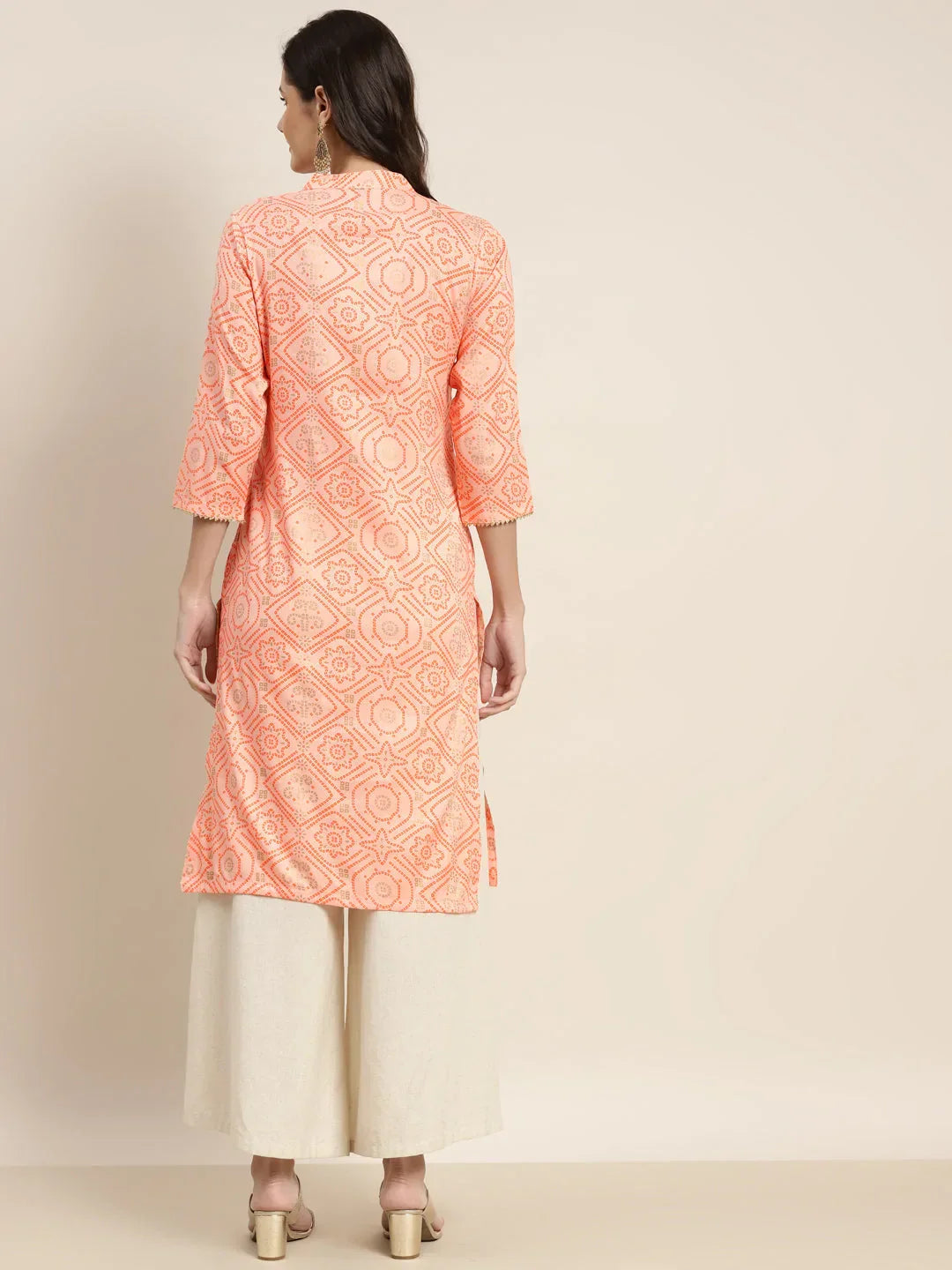 Jompers Women's Printed Gotta Patti Kurta - Orange | Grocsy