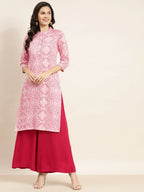 Jompers Women's Printed Gotta Patti Kurta - Pink | Grocsy