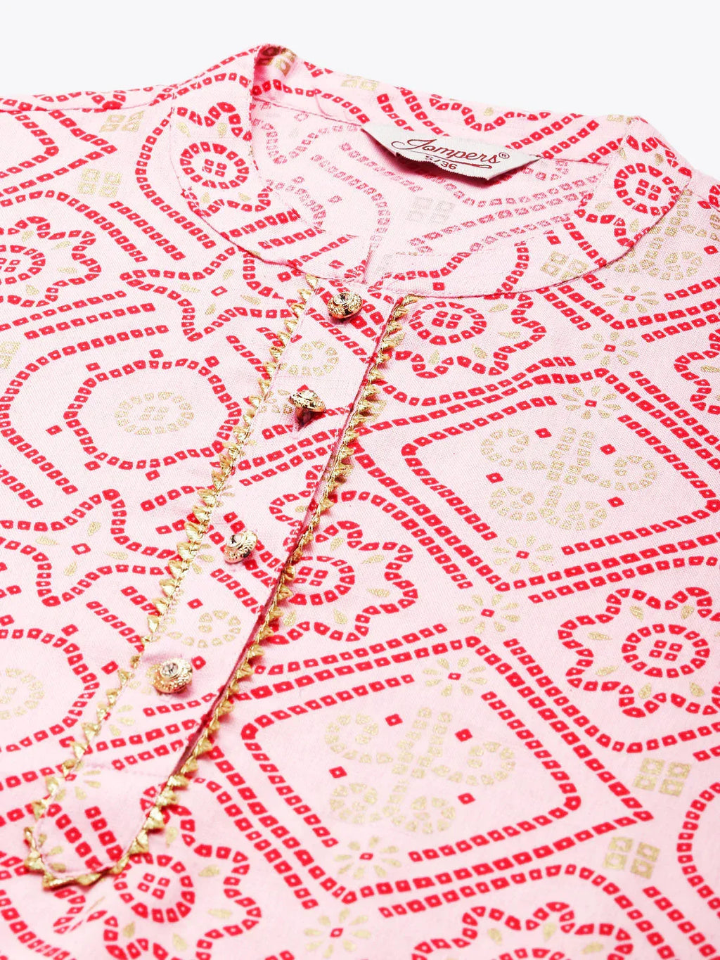 Jompers Women's Printed Gotta Patti Kurta - Pink | Grocsy