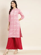 Jompers Women's Printed Gotta Patti Kurta - Pink | Grocsy