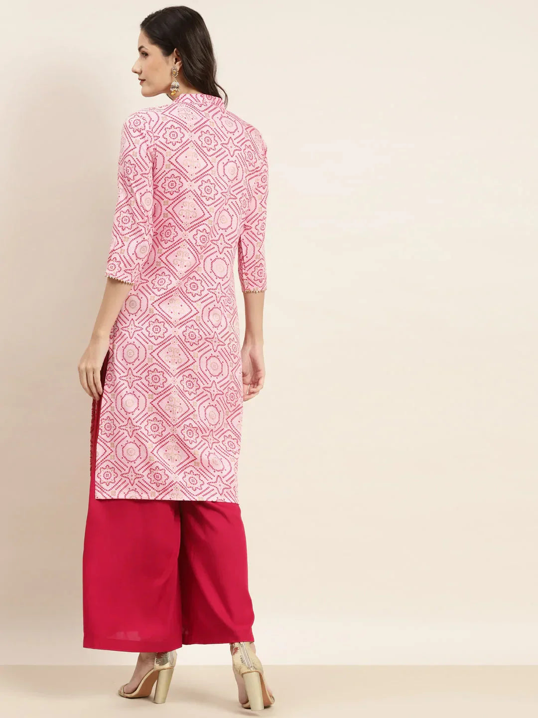 Jompers Women's Printed Gotta Patti Kurta - Pink | Grocsy