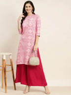 Jompers Women's Printed Gotta Patti Kurta - Pink | Grocsy