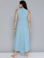 Jompers Women's Embroidered Powder Grey flared Dress - Blue | Grocsy