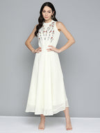 Jompers Women's Embroidered A-Line Midi Dress - Ivory | Grocsy