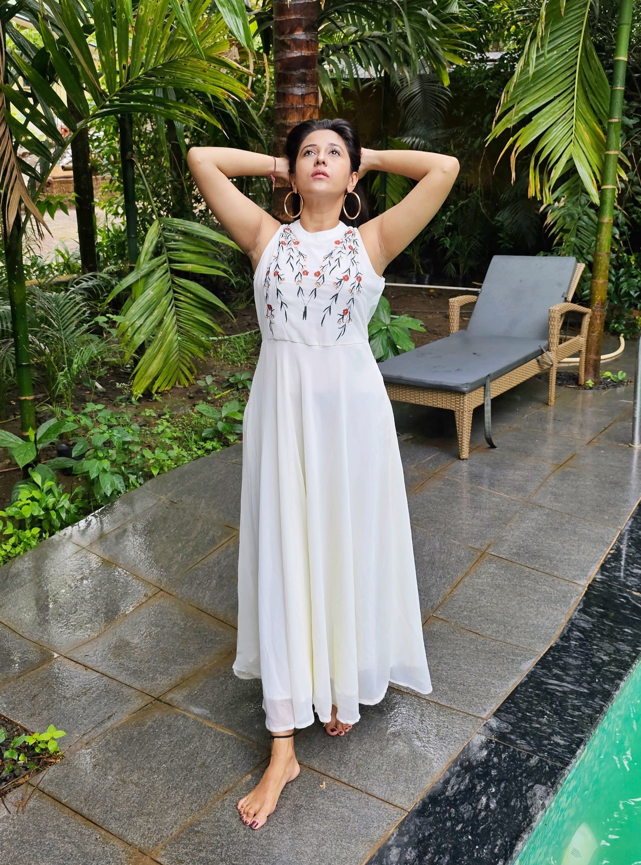 Jompers Women's Embroidered A-Line Midi Dress - Ivory | Grocsy