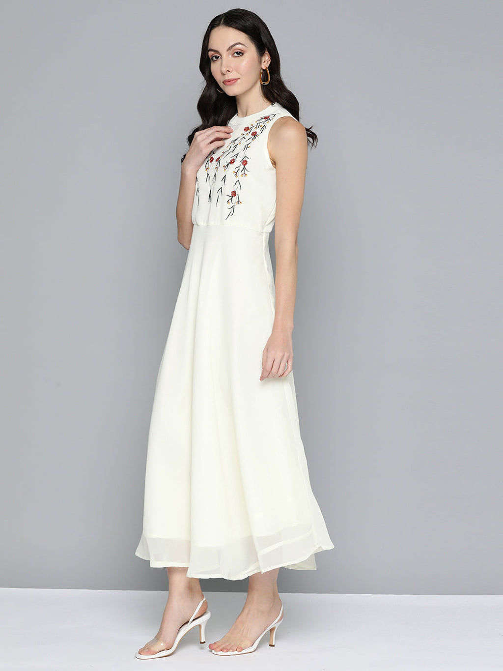 Jompers Women's Embroidered A-Line Midi Dress - Ivory | Grocsy