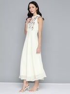 Jompers Women's Embroidered A-Line Midi Dress - Ivory | Grocsy