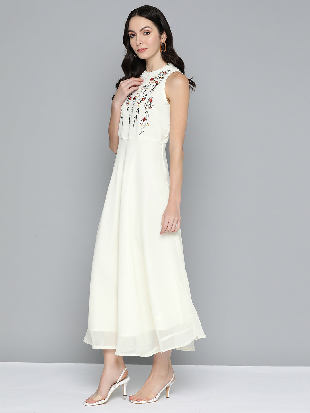 Jompers Women's Embroidered A-Line Midi Dress - Ivory | Grocsy