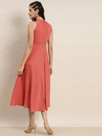 Jompers Women's Embroidered A-Line Midi Dress - Pink | Grocsy