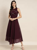 Jompers Women's Embroidered A-Line Midi Dress - Purple | Grocsy