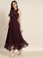 Jompers Women's Embroidered A-Line Midi Dress - Purple | Grocsy