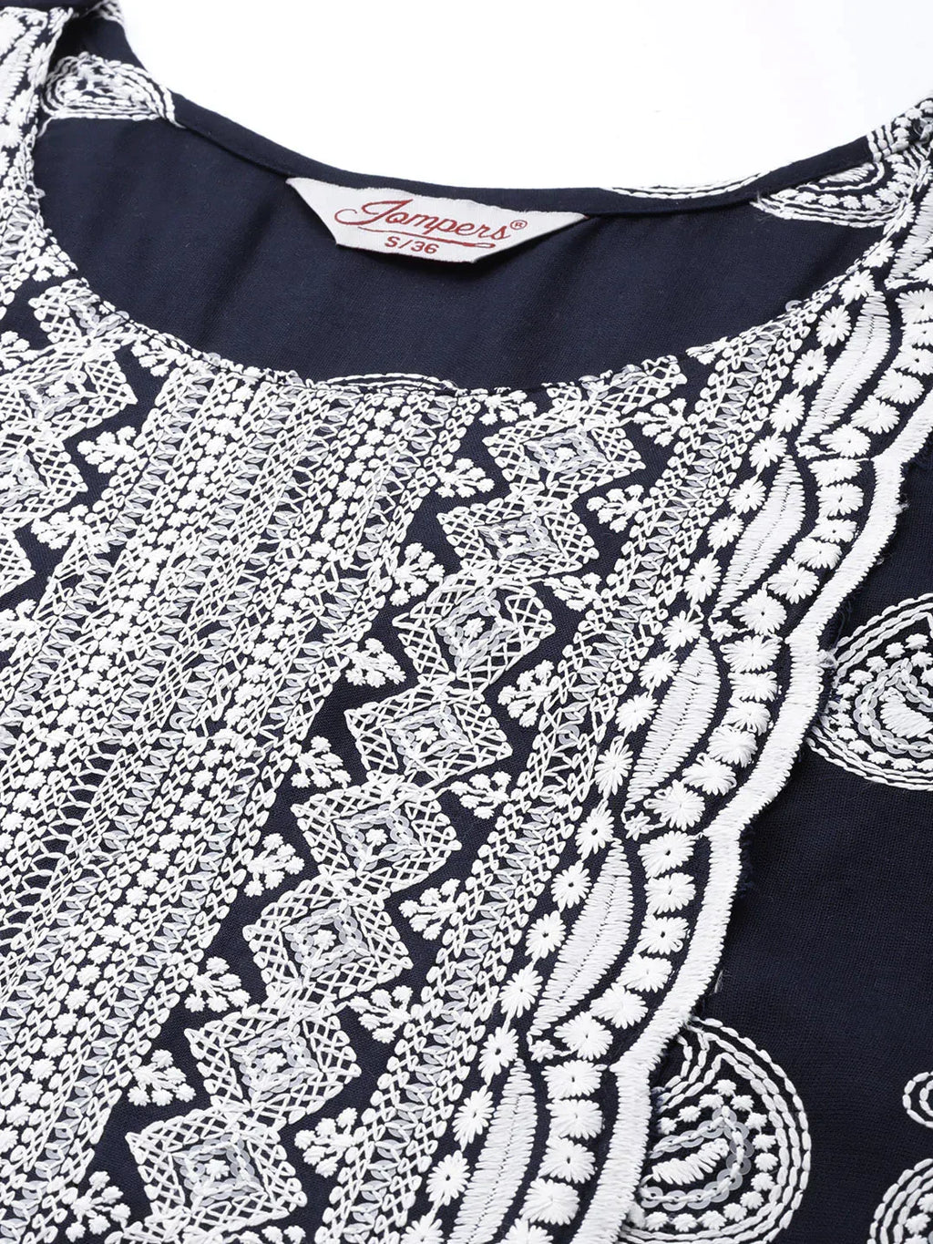 Jompers Women's Paisley Embroidered Sequinned Chikankari Kurta - Navy Blue | Grocsy