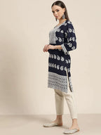 Jompers Women's Paisley Embroidered Sequinned Chikankari Kurta - Navy Blue | Grocsy