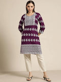 Jompers Women's Paisley Embroidered Sequinned Chikankari Kurta - Purple | Grocsy