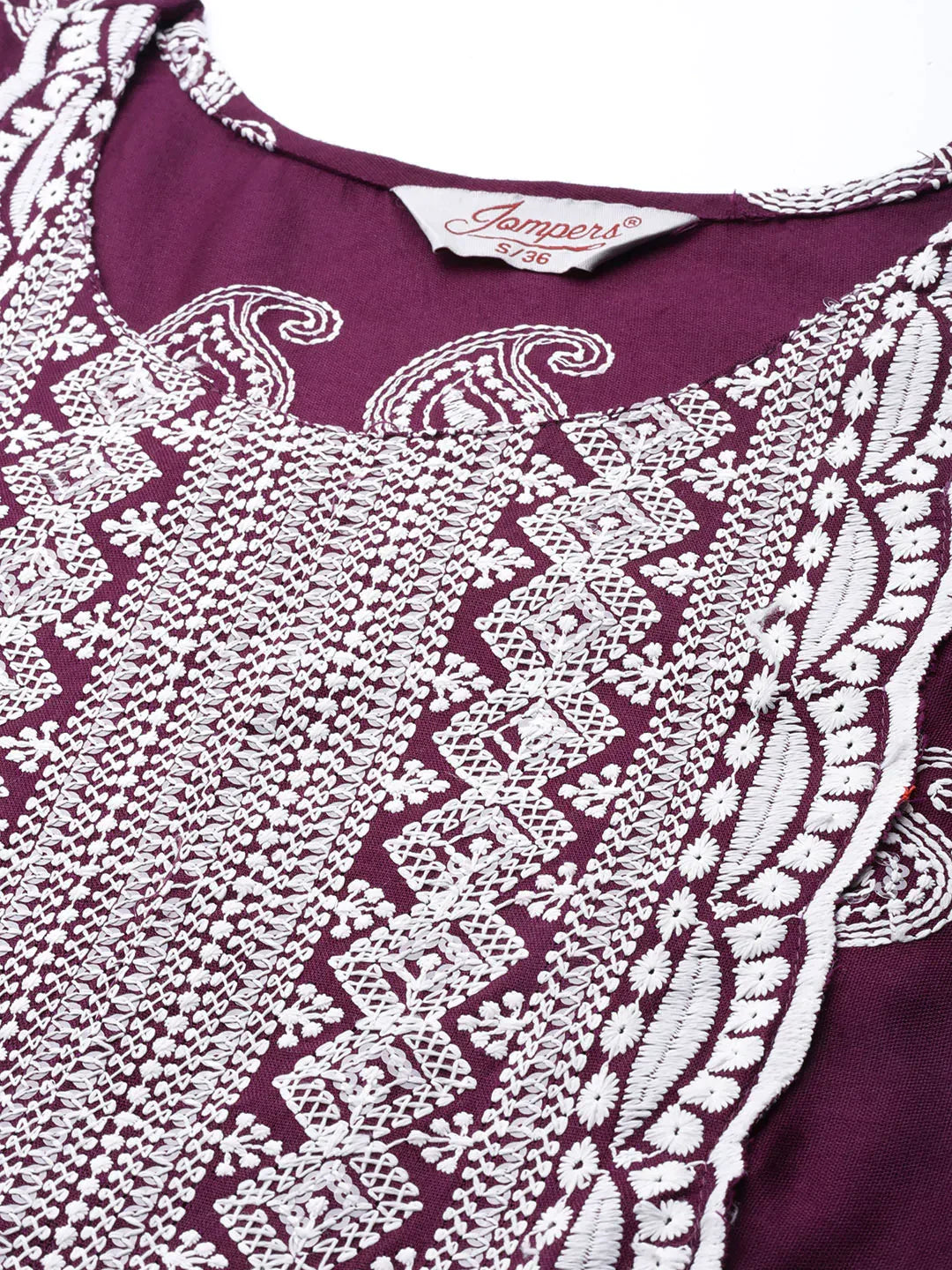 Jompers Women's Paisley Embroidered Sequinned Chikankari Kurta - Purple | Grocsy