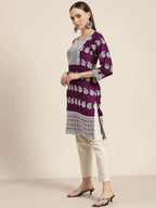 Jompers Women's Paisley Embroidered Sequinned Chikankari Kurta - Purple | Grocsy