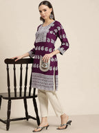 Jompers Women's Paisley Embroidered Sequinned Chikankari Kurta - Purple | Grocsy