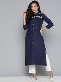 Jompers Women's Paisley Embroidered Chikankari Navy Kurta | Grocsy