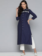 Jompers Women's Paisley Embroidered Chikankari Navy Kurta | Grocsy