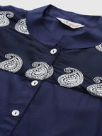 Jompers Women's Paisley Embroidered Chikankari Navy Kurta | Grocsy