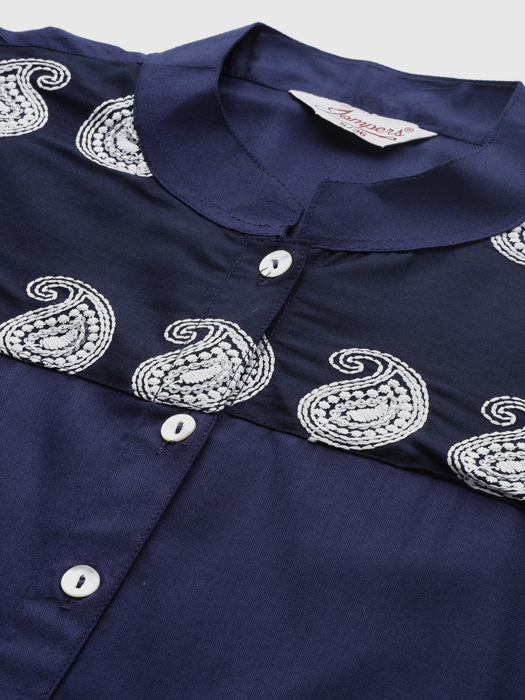 Jompers Women's Paisley Embroidered Chikankari Navy Kurta | Grocsy