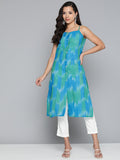 Jompers Women's Pure Cotton Blue Ikkat Kurta | Grocsy