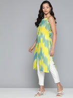 Jompers Women's Pure Cotton Yellow Ikkat Kurta | Grocsy