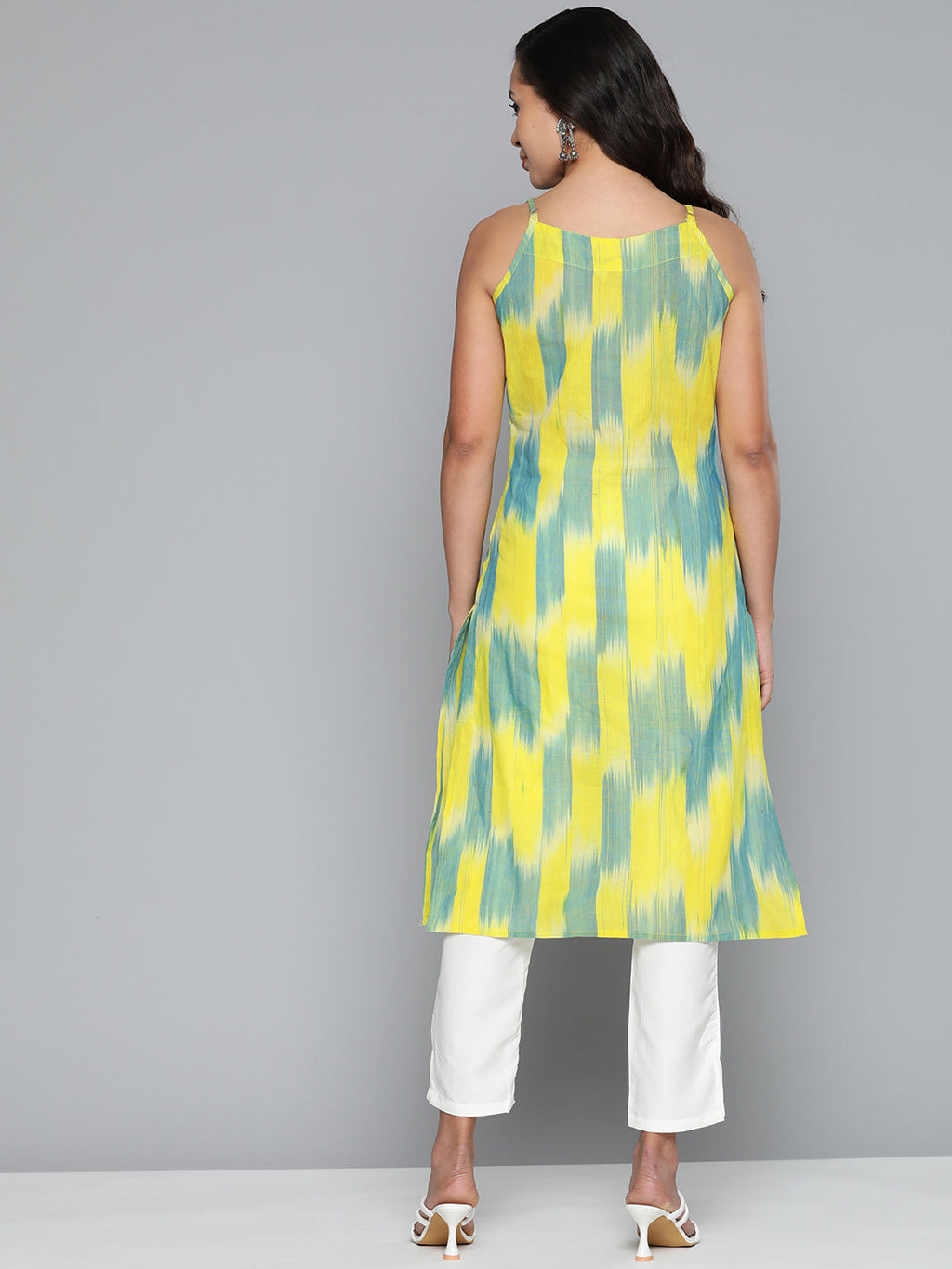 Jompers Women's Pure Cotton Yellow Ikkat Kurta | Grocsy