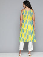 Jompers Women's Pure Cotton Yellow Ikkat Kurta | Grocsy