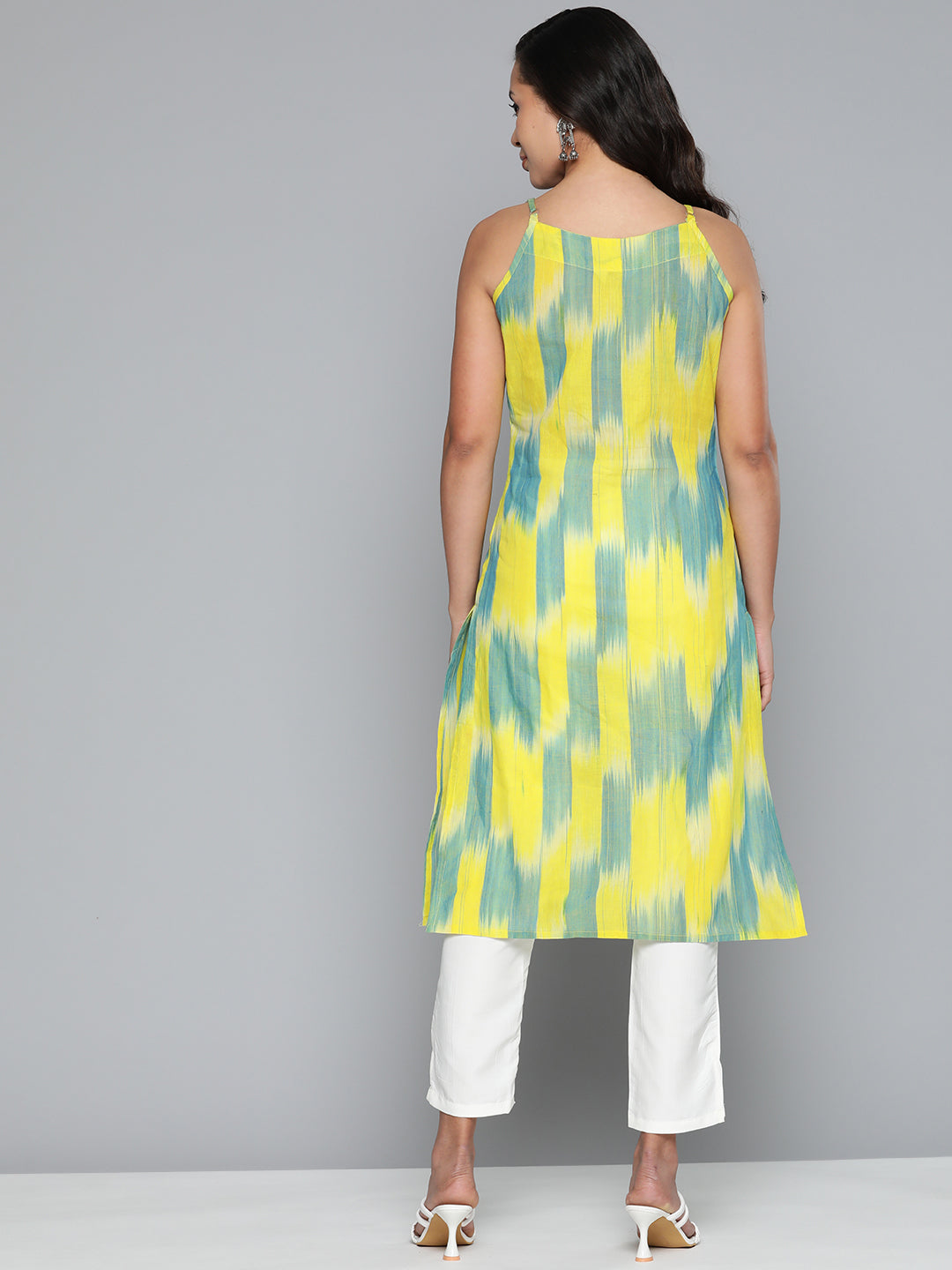 Jompers Women's Pure Cotton Yellow Ikkat Kurta | Grocsy