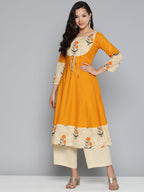 Jompers Women's Floral Printed Mustard Floral Kurta | Grocsy