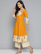 Jompers Women's Floral Printed Mustard Floral Kurta | Grocsy