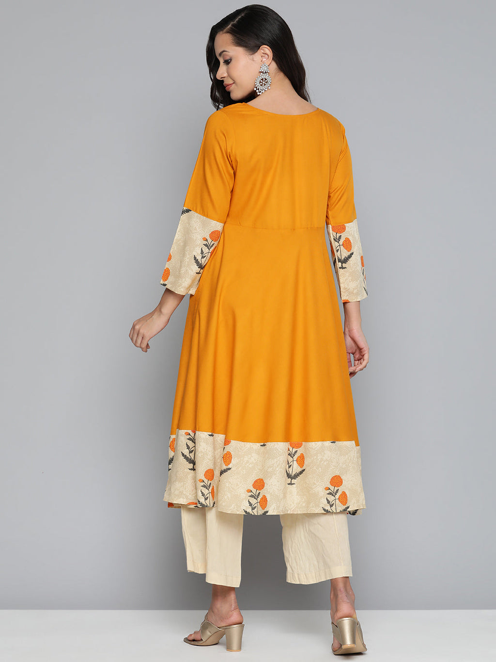 Jompers Women's Floral Printed Mustard Floral Kurta | Grocsy
