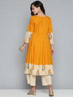 Jompers Women's Floral Printed Mustard Floral Kurta | Grocsy