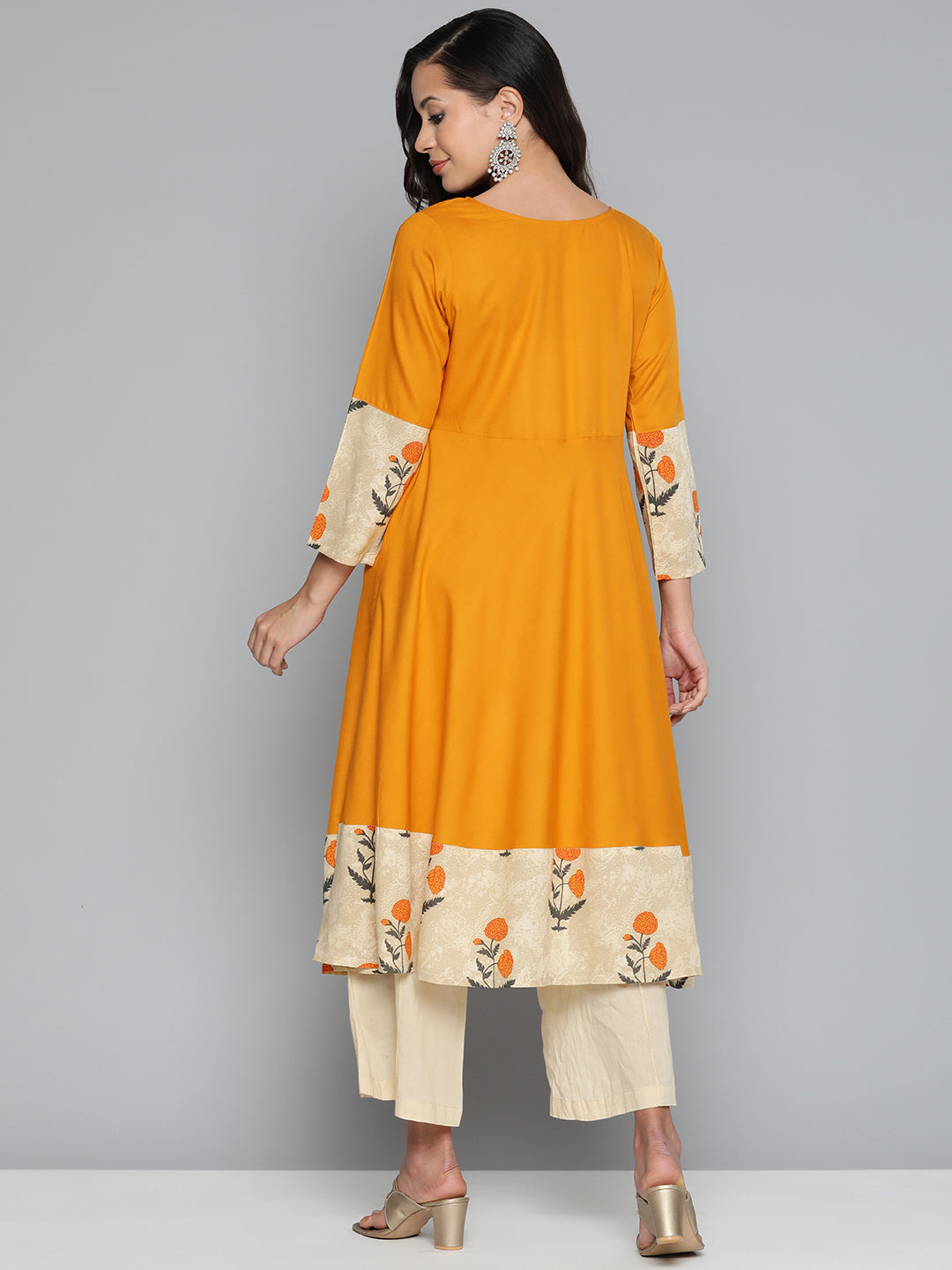 Jompers Women's Floral Printed Mustard Floral Kurta | Grocsy