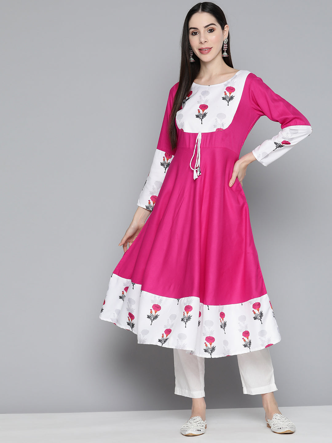 Jompers Women's Floral Printed Pink Floral Kurta | Grocsy