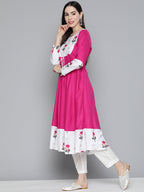 Jompers Women's Floral Printed Pink Floral Kurta | Grocsy