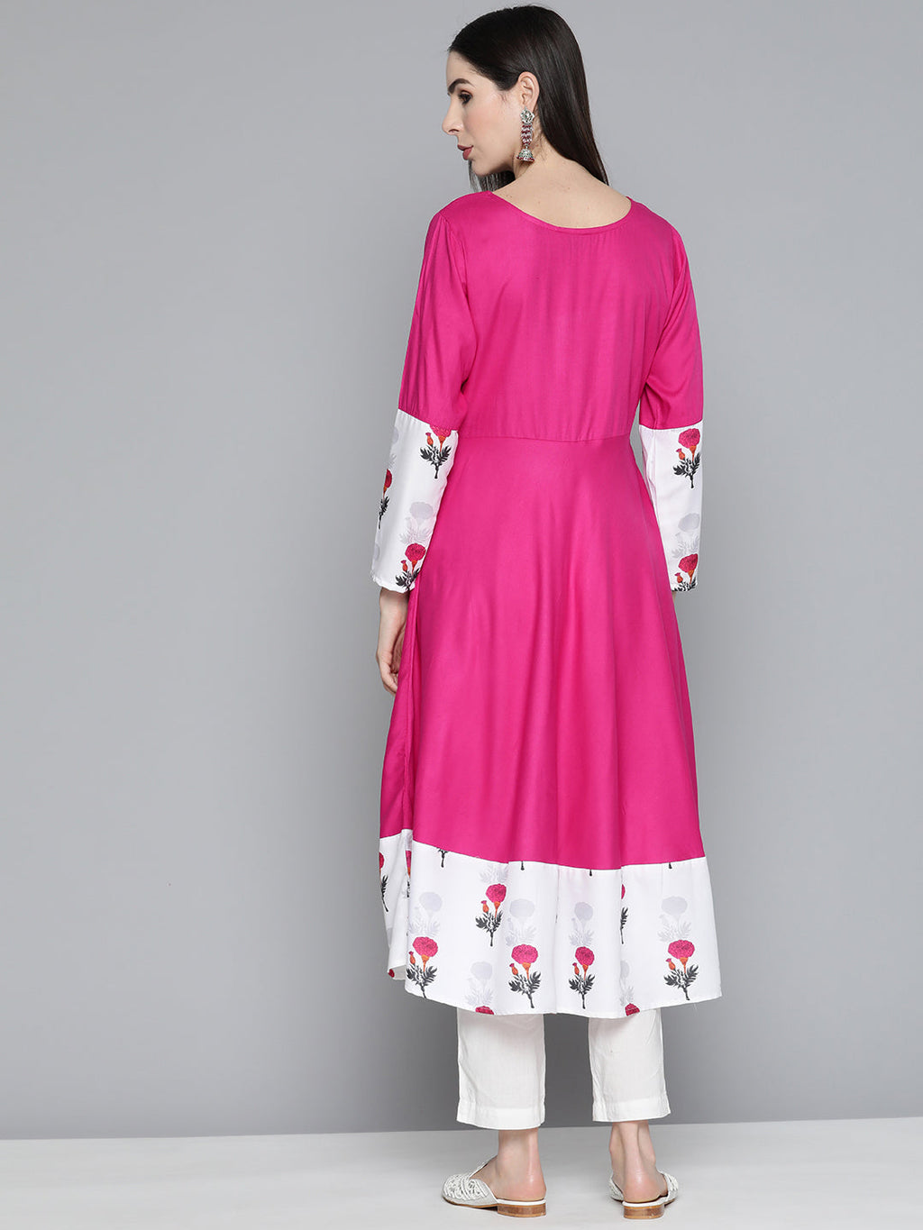 Jompers Women's Floral Printed Pink Floral Kurta | Grocsy