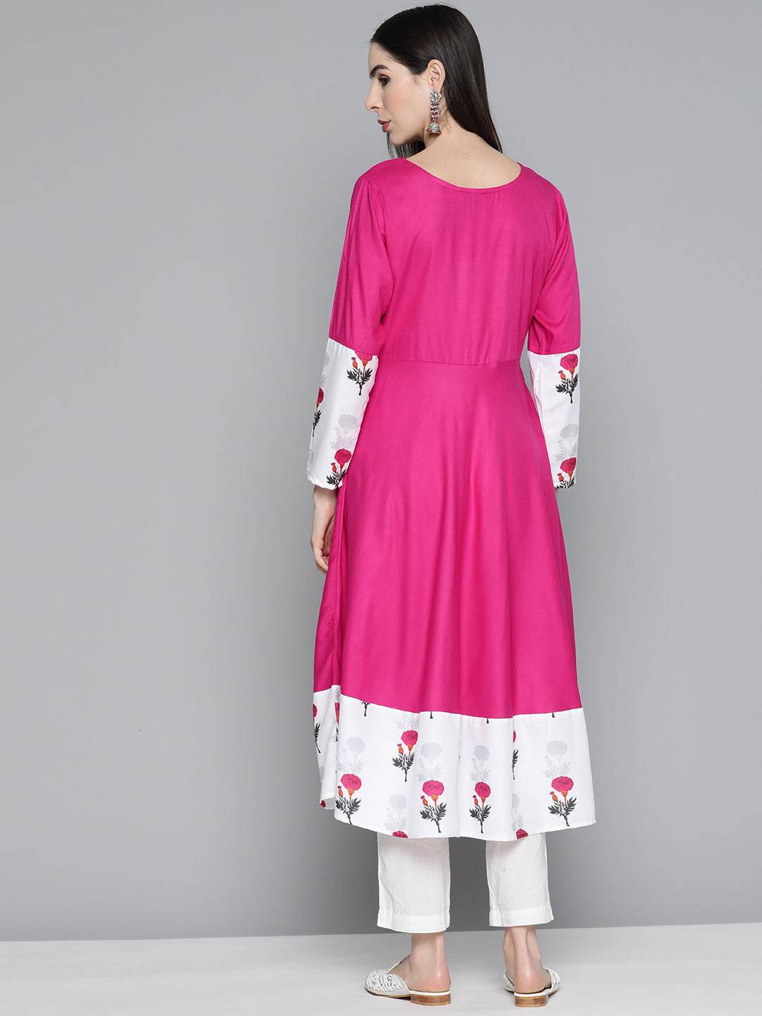 Jompers Women's Floral Printed Pink Floral Kurta | Grocsy