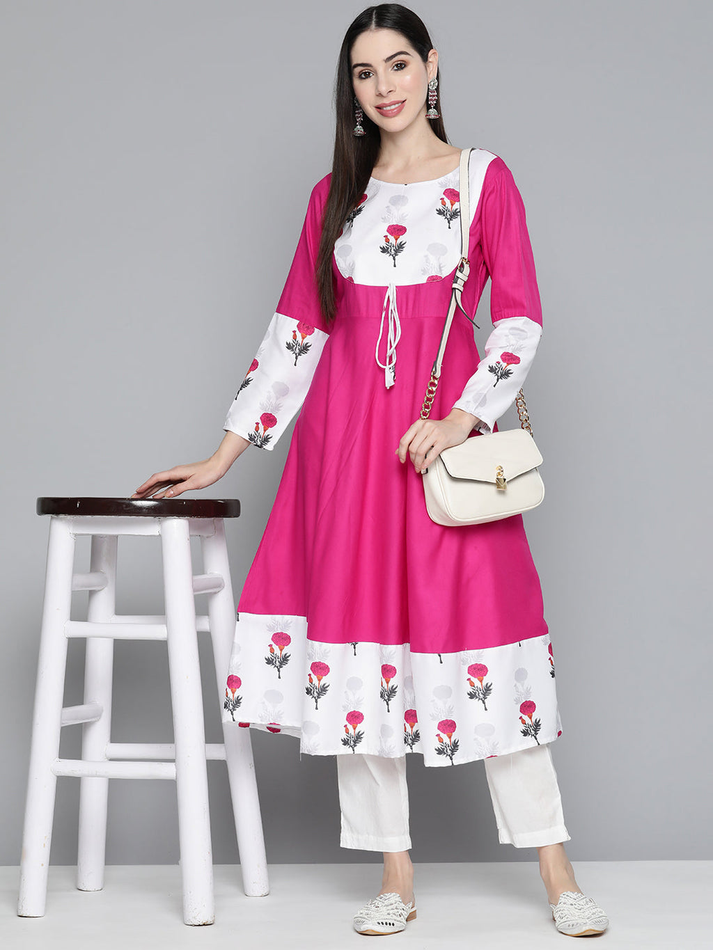 Jompers Women's Floral Printed Pink Floral Kurta | Grocsy
