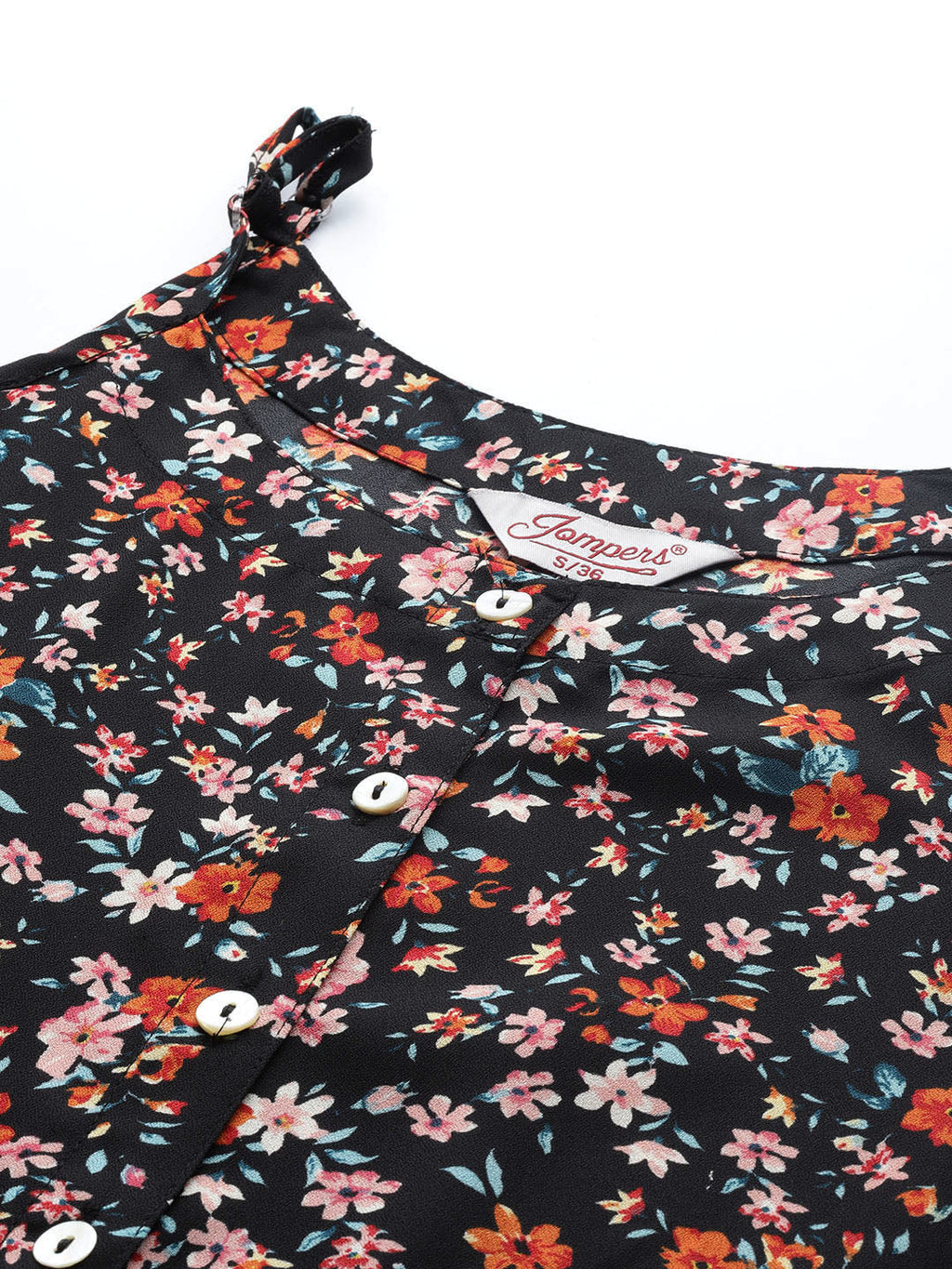 Jompers Women's Floral Printed Floral Georgette Kurta - Black | Grocsy