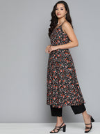 Jompers Women's Floral Printed Floral Georgette Kurta - Black | Grocsy