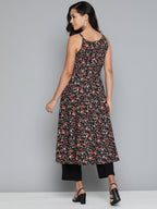 Jompers Women's Floral Printed Floral Georgette Kurta - Black | Grocsy