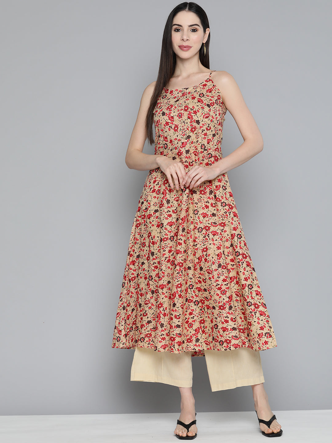 Jompers Women's Floral Printed Floral Cotton Kurta - Red | Grocsy