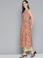 Jompers Women's Floral Printed Floral Cotton Kurta - Red | Grocsy